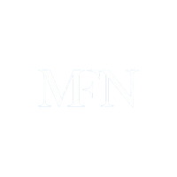 "MFN" en una fuente delicada de color azul claro.