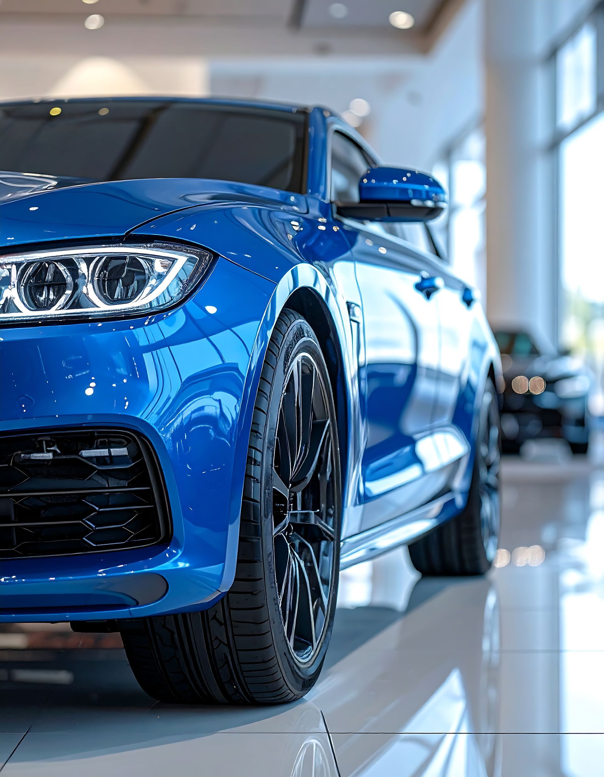 Une voiture de sport bleu vif.