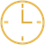 Gold clock icon on a white background, showing a minimalist analog clock face