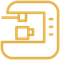 Gold outline icon of a washing machine with a detergent drawer and control buttons on white background
