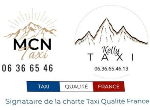 Logos de MCN Taxi et Kelly Taxi, avec num&eacute;ros de t&eacute;l&eacute;phone et certification  Taxi Qualit&eacute; France 