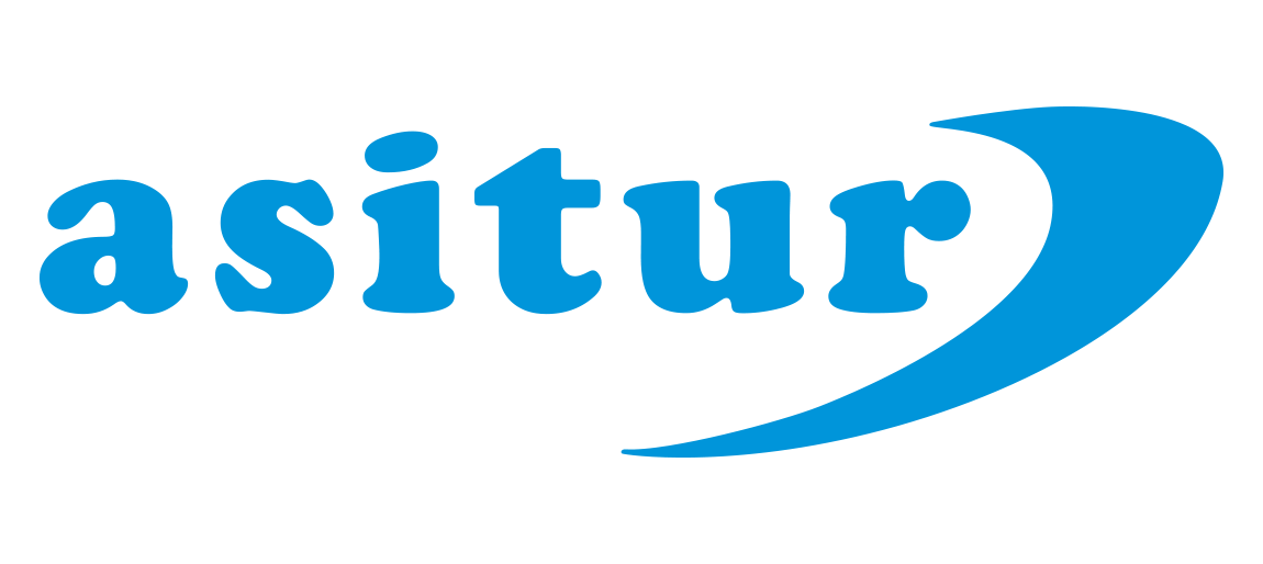 Un logotipo azul y blanco para una empresa llamada asitur.