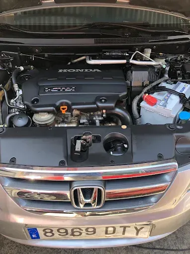 Capó abierto que deja ver el compartimento del motor Honda y la parrilla delantera con la matrícula 8969 DTY.
