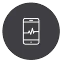 Un icono de un teléfono celular con un latido del corazón en la pantalla.