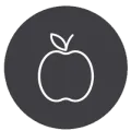 Un icono de manzana blanca en un círculo negro sobre un fondo blanco.