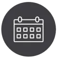 Un icono de un calendario con cuadrados en un círculo.
