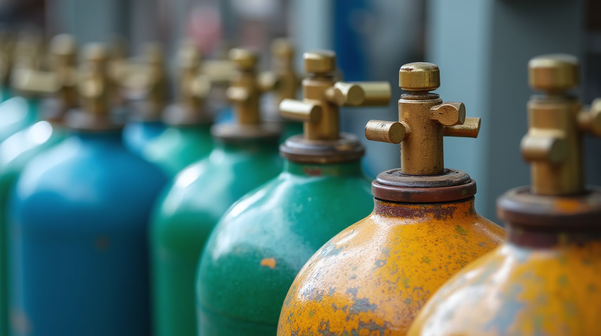 Bouteilles de gaz vertes et jaunes
