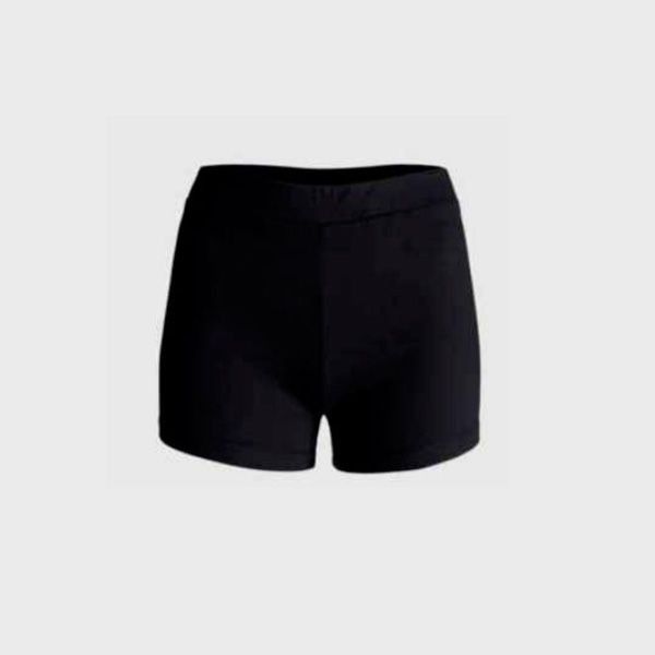 Un par de pantalones cortos negros sobre un fondo blanco.