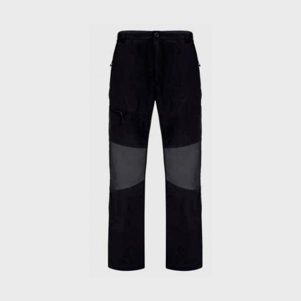 Un par de pantalones negros sobre un fondo blanco.