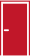 Porte rouge avec une poignée horizontale blanche et un cadre rouge.