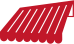 Auvent rayé rouge avec bord festonné.