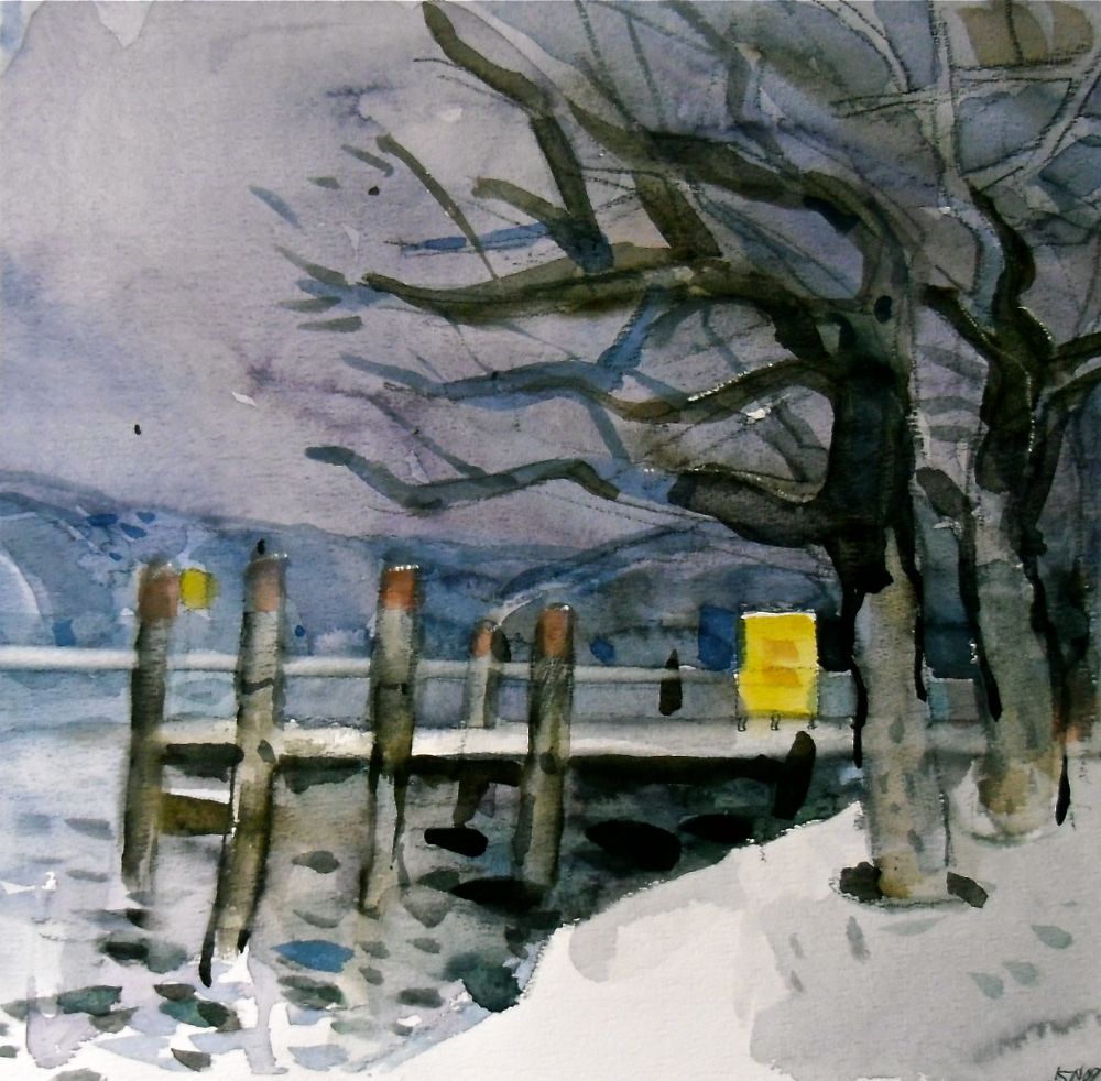 Aquarell Schneelandschaft Knut V. Neumann