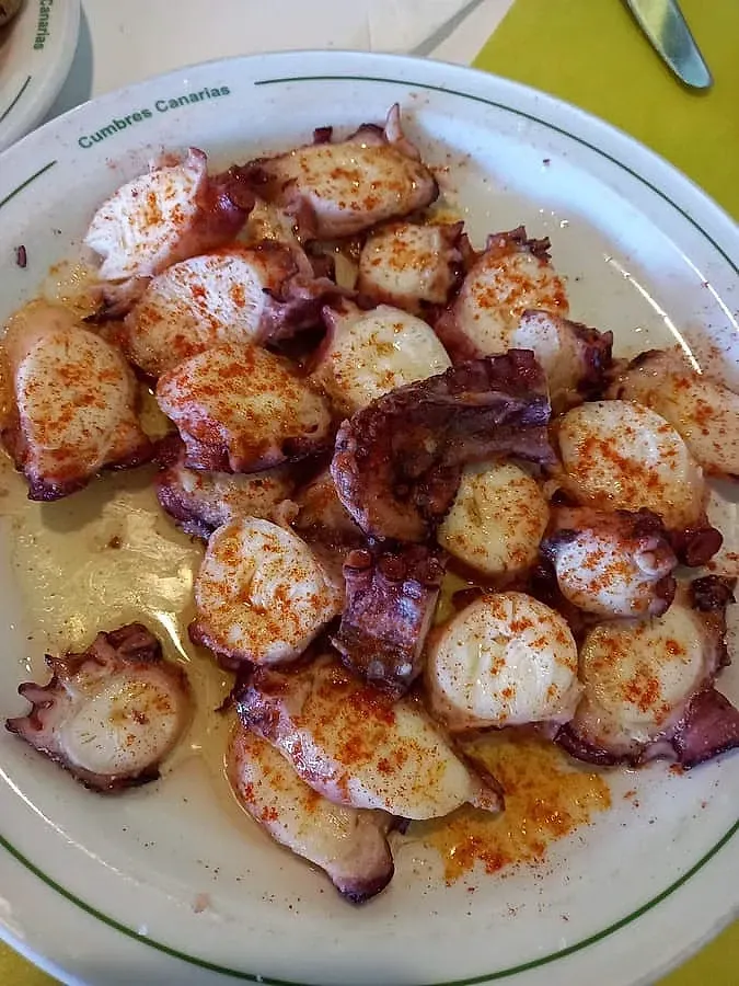 Plato de pulpo cocido con pimentón.