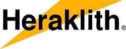 Logotipo de Heraklith con texto negro sobre un rayo amarillo sobre fondo blanco.