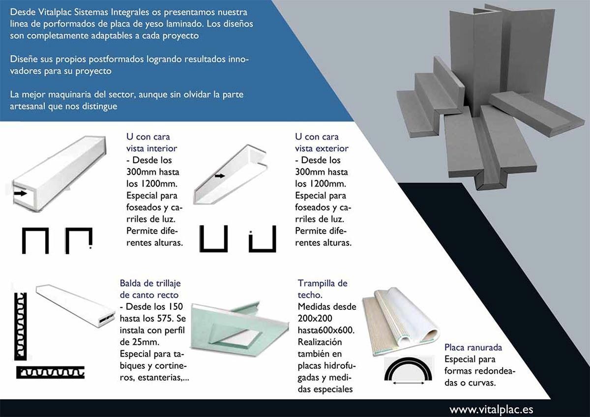 Folleto con materiales de construcción de metal gris. Muestra diversas formas y dimensiones.
