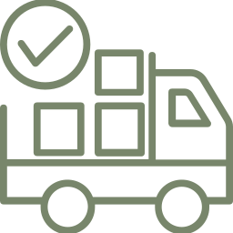 Un icono de un camión de reparto con una marca de verificación en él.