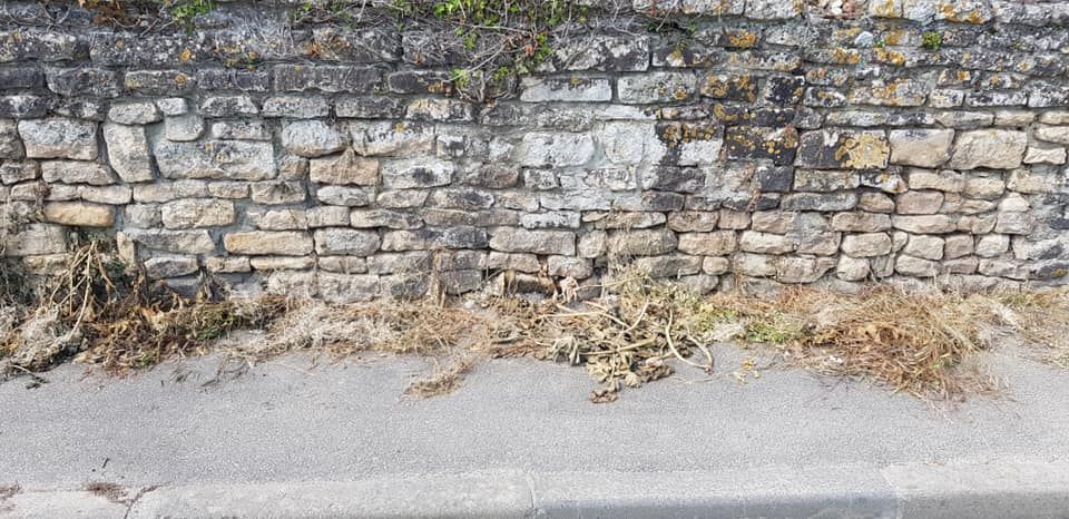 Mur en pierre désherbé