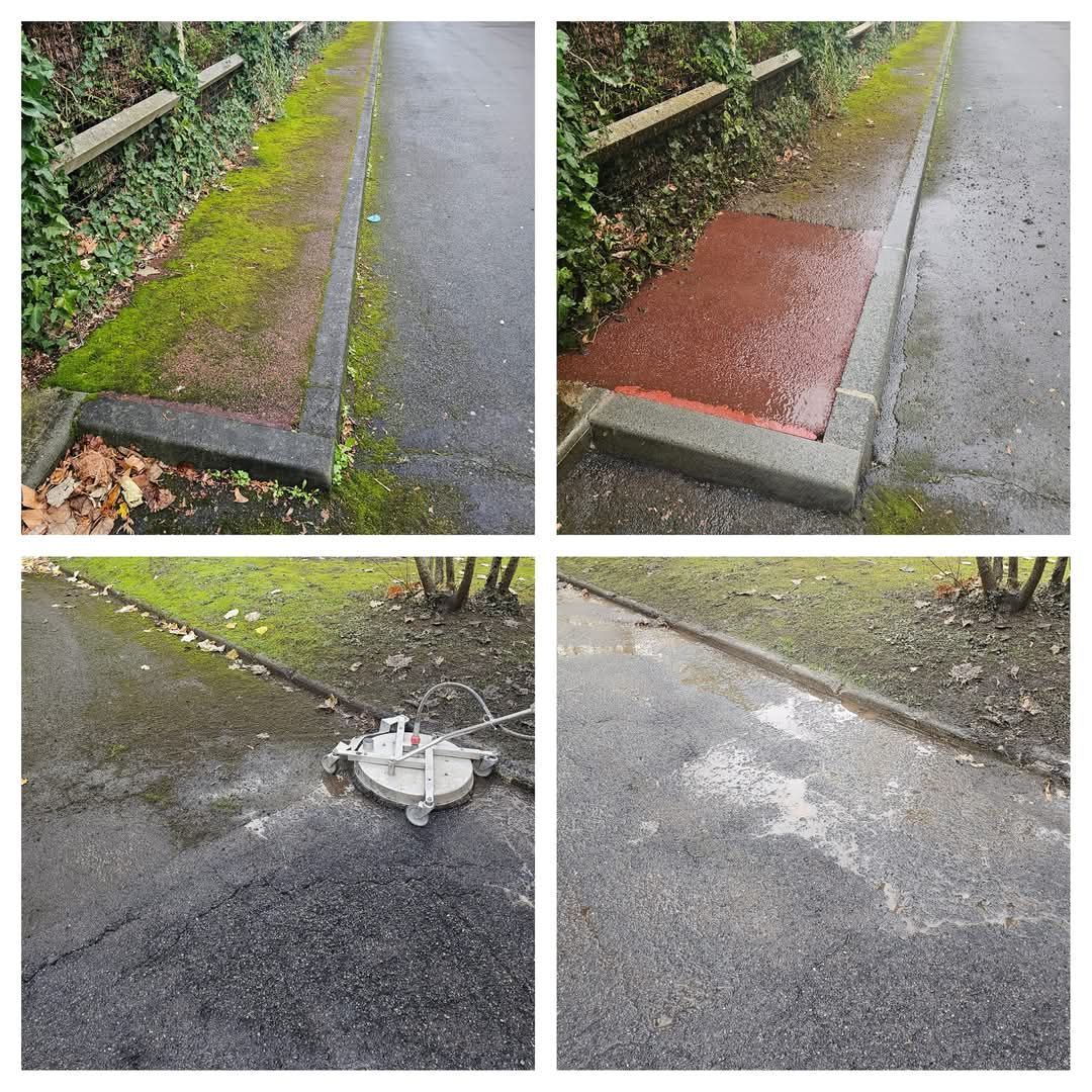 Avant et après du nettoyage d'un trottoir