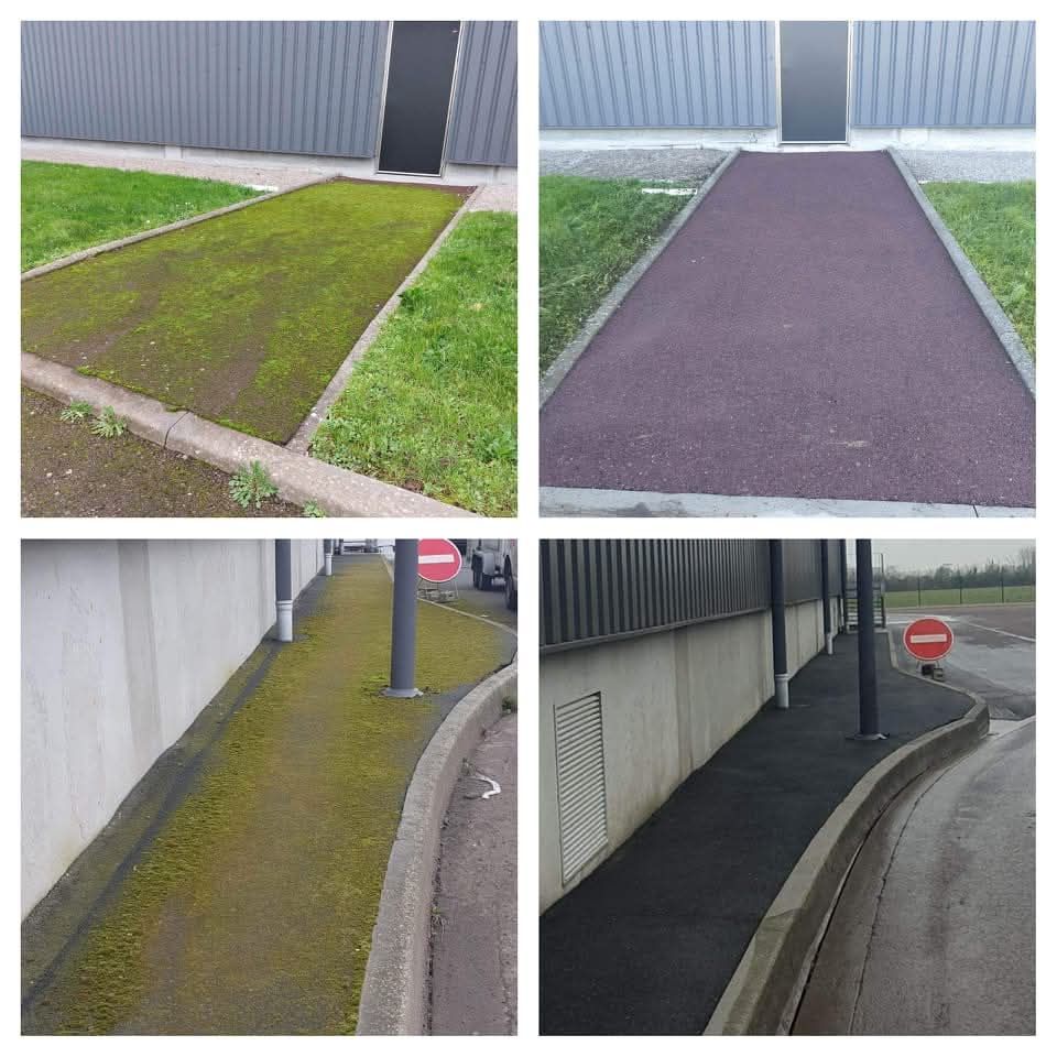 Avant et après d'un démoussage d'une allée