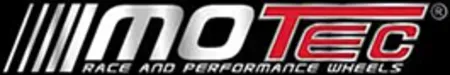 Logo für Motec Renn- und Performance-Felgen, rot und weiß auf schwarzem Hintergrund.
