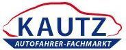 Logo f&uuml;r KAUTZ. Dunkelblaue Buchstaben &bdquo;KAUTZ&ldquo; mit roter Autokontur auf blauem Hintergrund und wei&szlig;er Schrift.