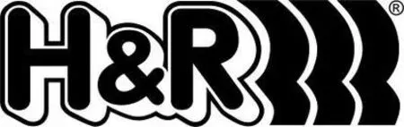 H&R-Logo: Schwarze Buchstaben mit weißer Umrandung.