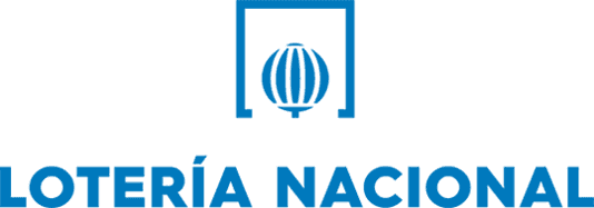 Logotipo de Lotería Nacional: Cuadrado azul con una bola de lotería, con las palabras