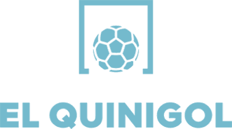 Logotipo de El Quinigol: Balón de fútbol azul en un marco sobre el texto
