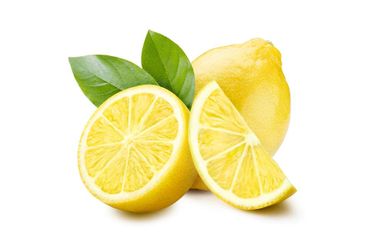 Zitronenspalte, ganze und halbierte Zitrone