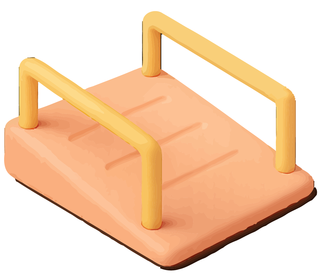 Planche d'équilibre orange et jaune avec deux poignées jaunes.