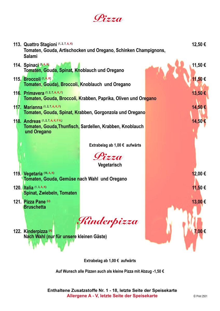 Speisekarte Restaurant amore mio