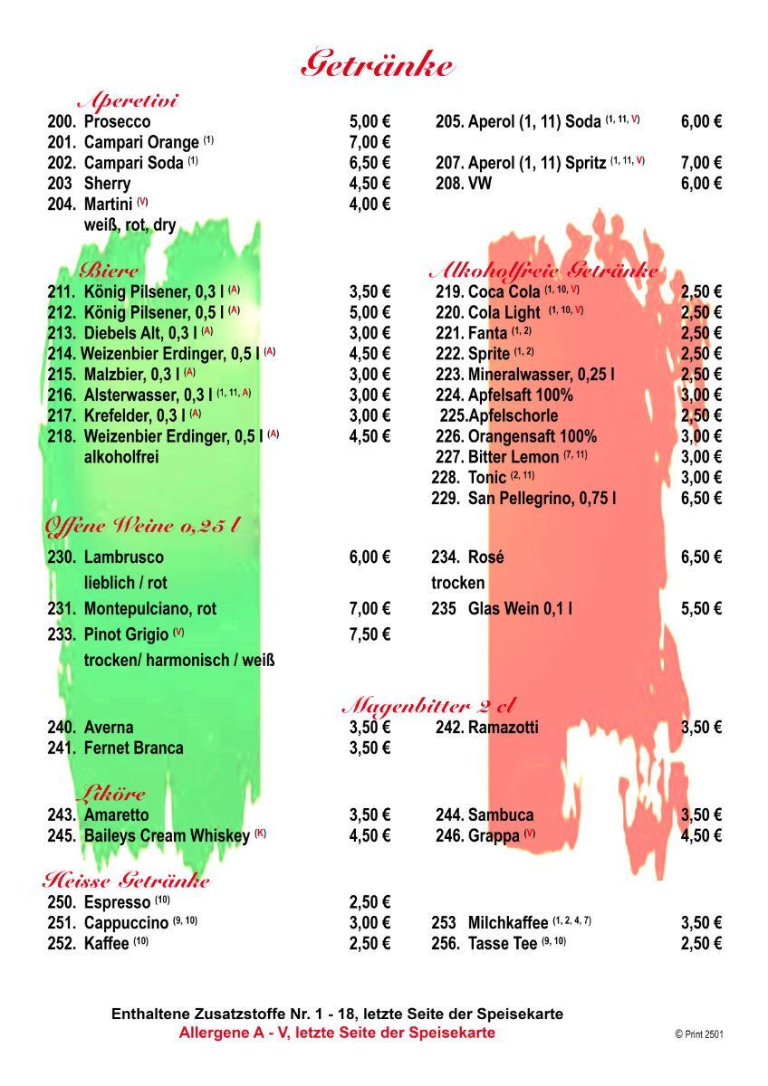 Speisekarte Restaurant amore mio