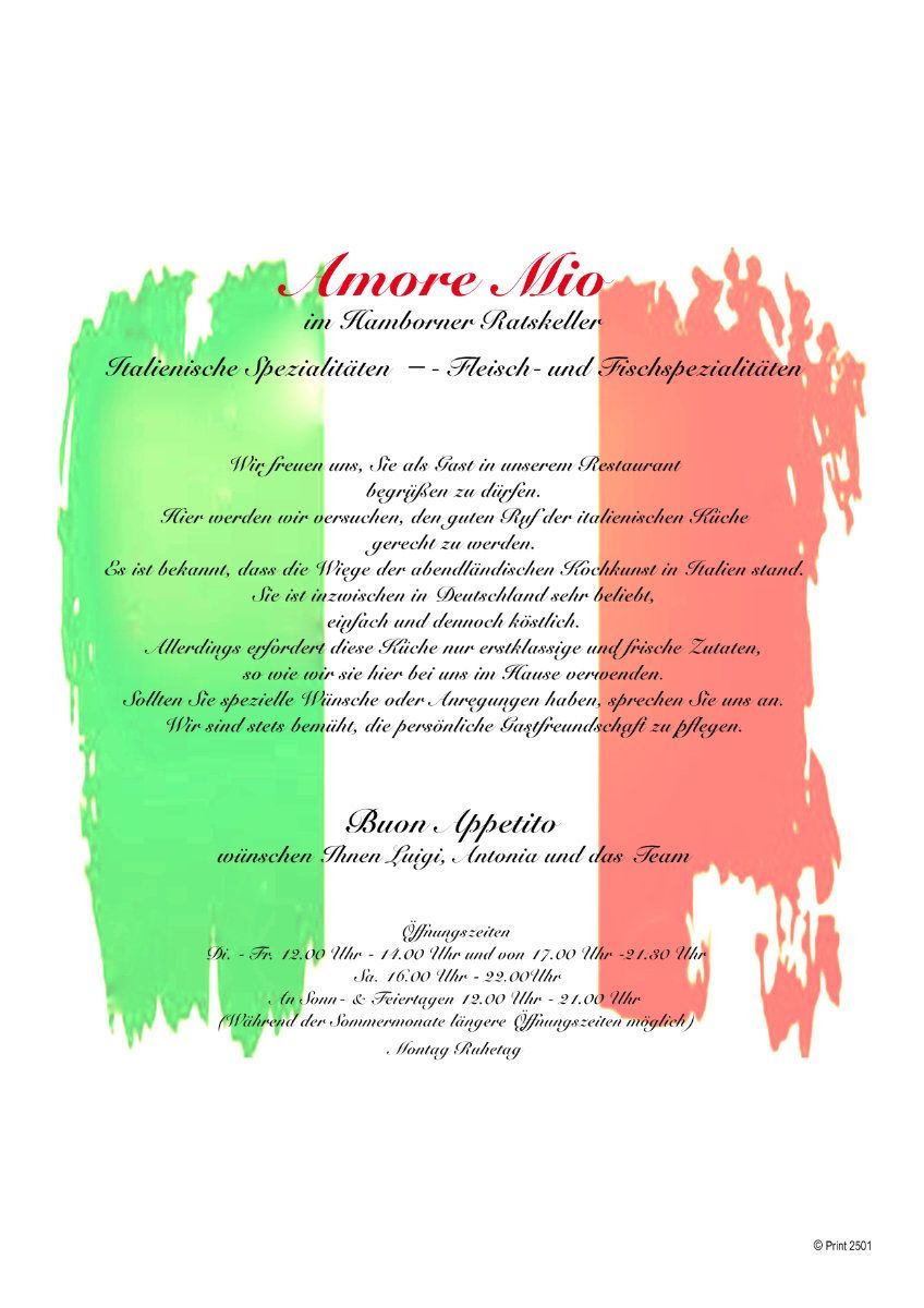 Speisekarte Restaurant amore mio