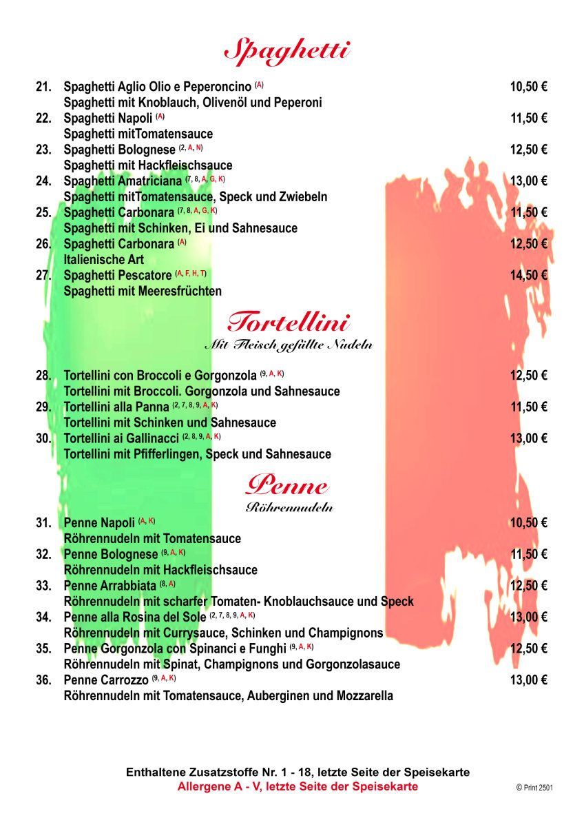 Speisekarte Restaurant amore mio