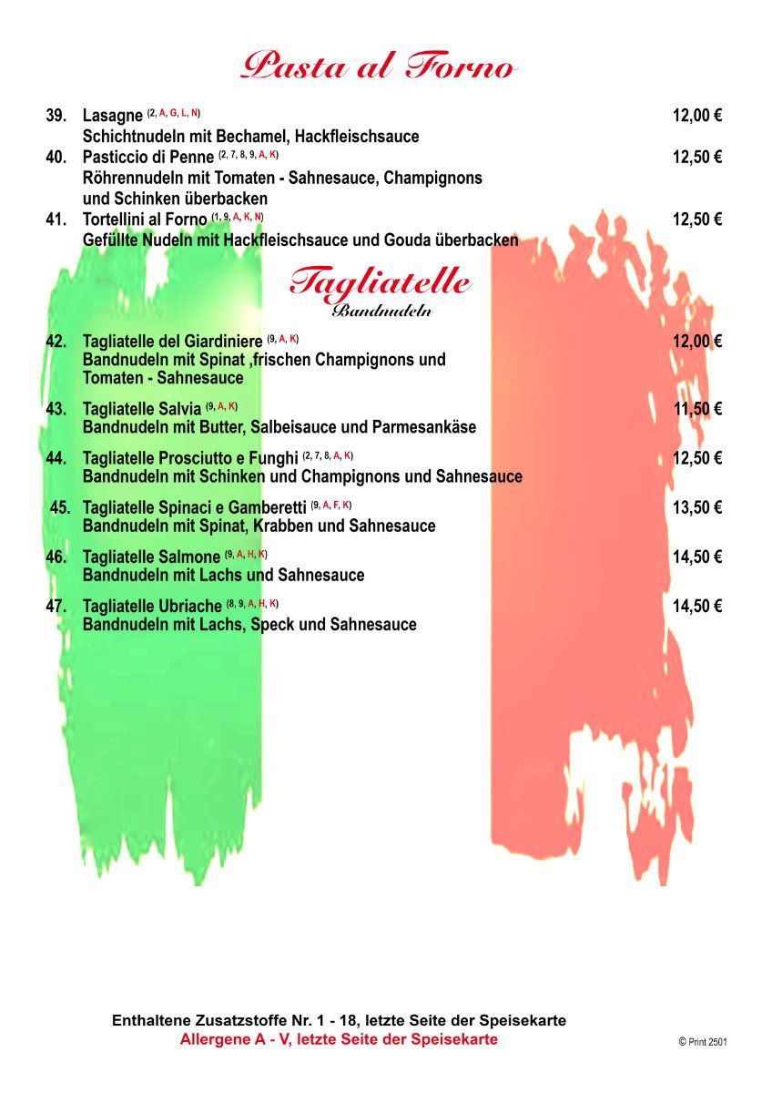Speisekarte Restaurant amore mio