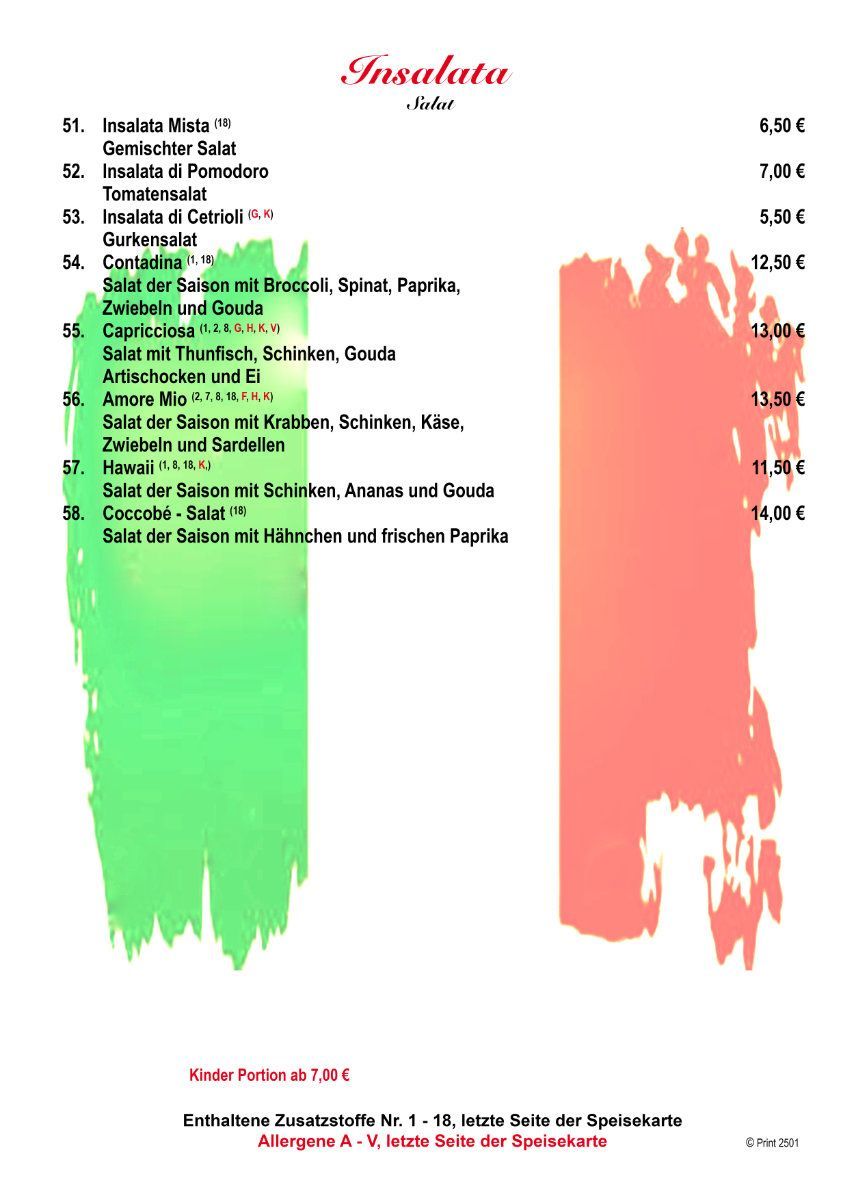 Speisekarte Restaurant amore mio