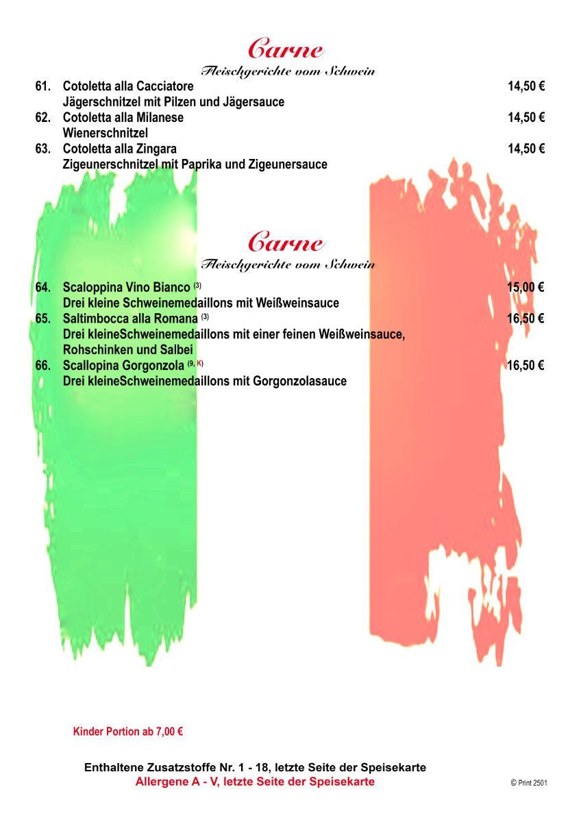 Speisekarte Restaurant amore mio