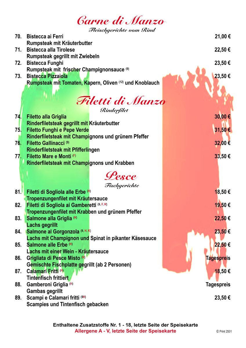 Speisekarte Restaurant amore mio