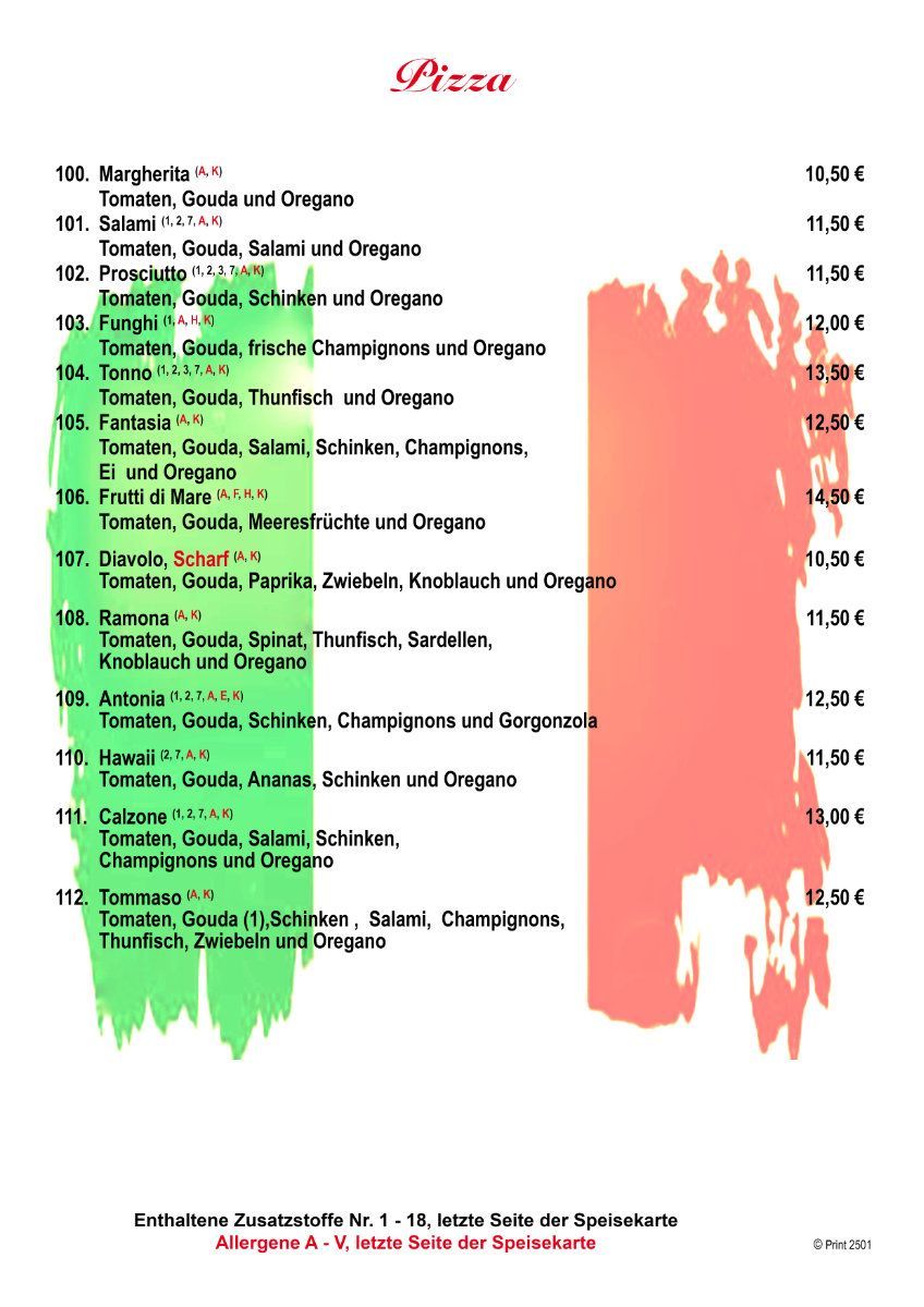 Speisekarte Restaurant amore mio