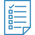 Un icono azul de una lista de verificación con una marca de verificación.