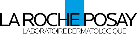 Logo La Roche-Posay : texte noir avec un bloc bleu au centre et