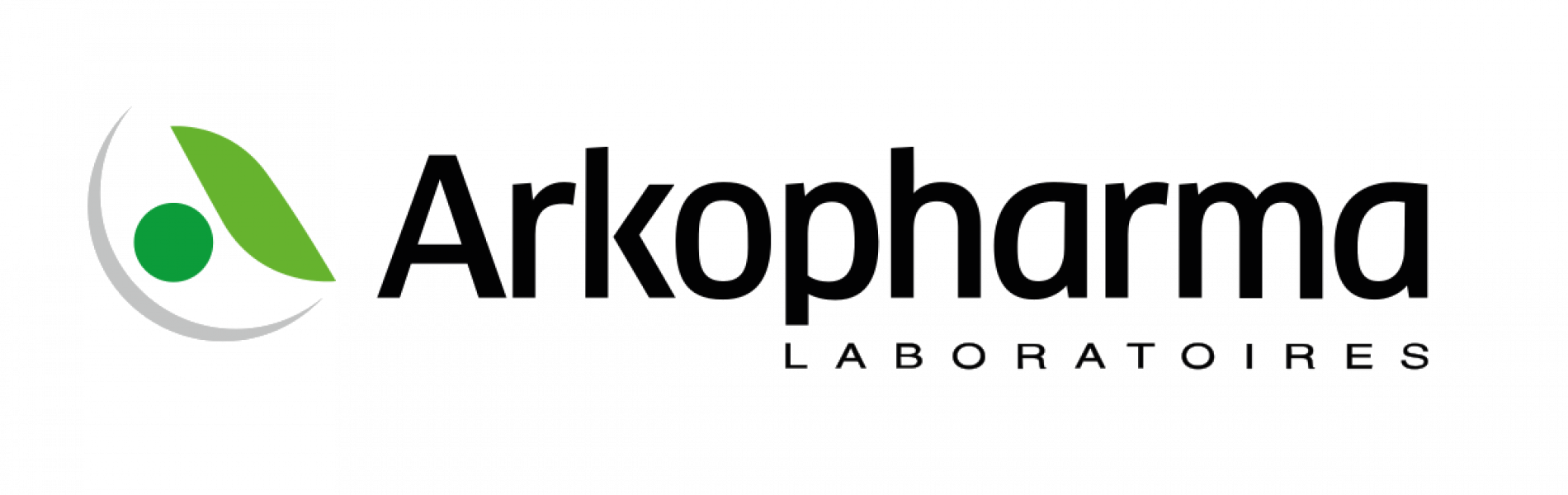 Logo des Laboratoires Arkopharma : Feuille et point verts dans un cercle blanc, avec texte noir « Arkopharma » et « LABORATOIRES ».