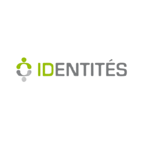Logo IDentités avec texte vert et gris et une icône de personne abstraite.