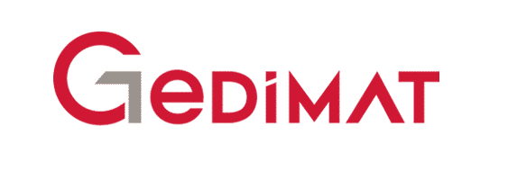 Logo de Gedimat en rouge et gris.