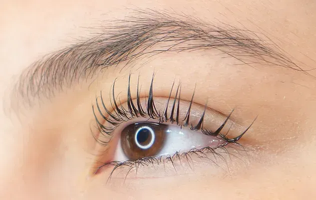 Un primer plano del ojo de una mujer con pestañas largas.