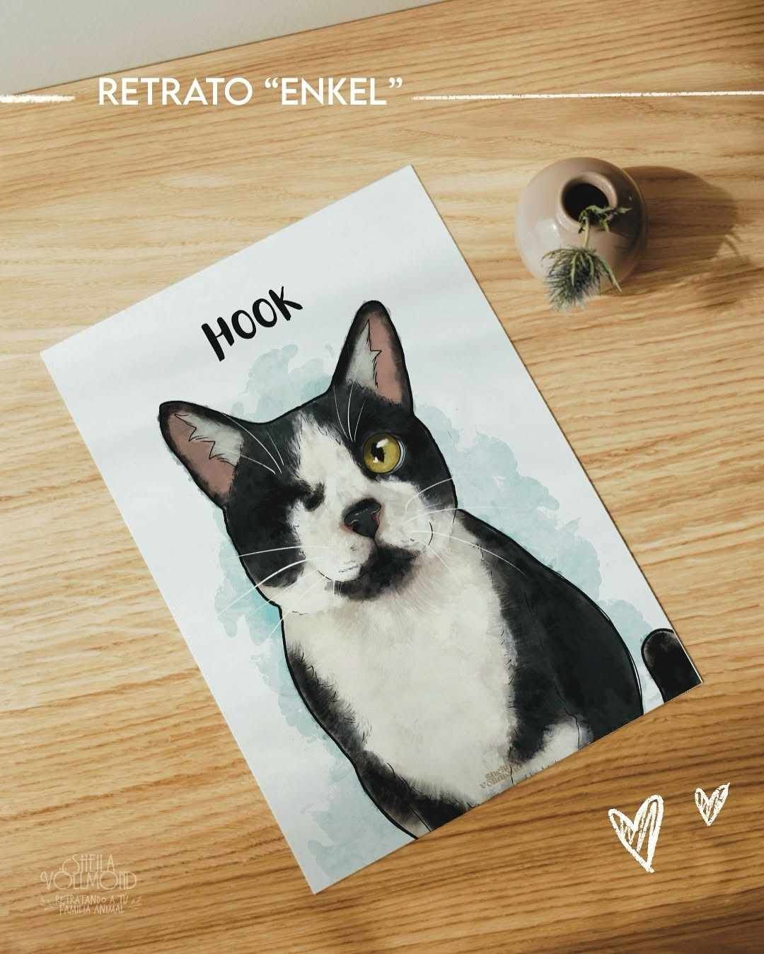 Retrato de un gato blanco y negro llamado