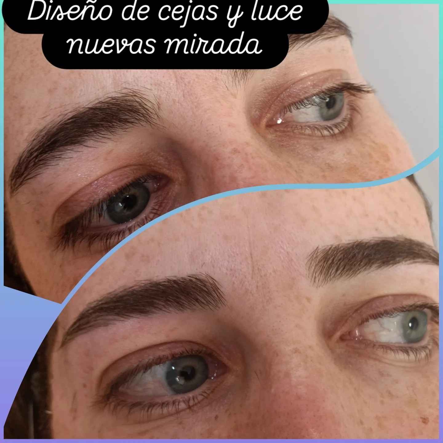 Fotografía de antes y después de las cejas; la parte superior muestra las naturales