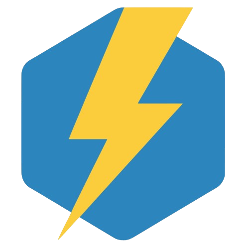 Rayo amarillo dentro de un hex&aacute;gono azul.