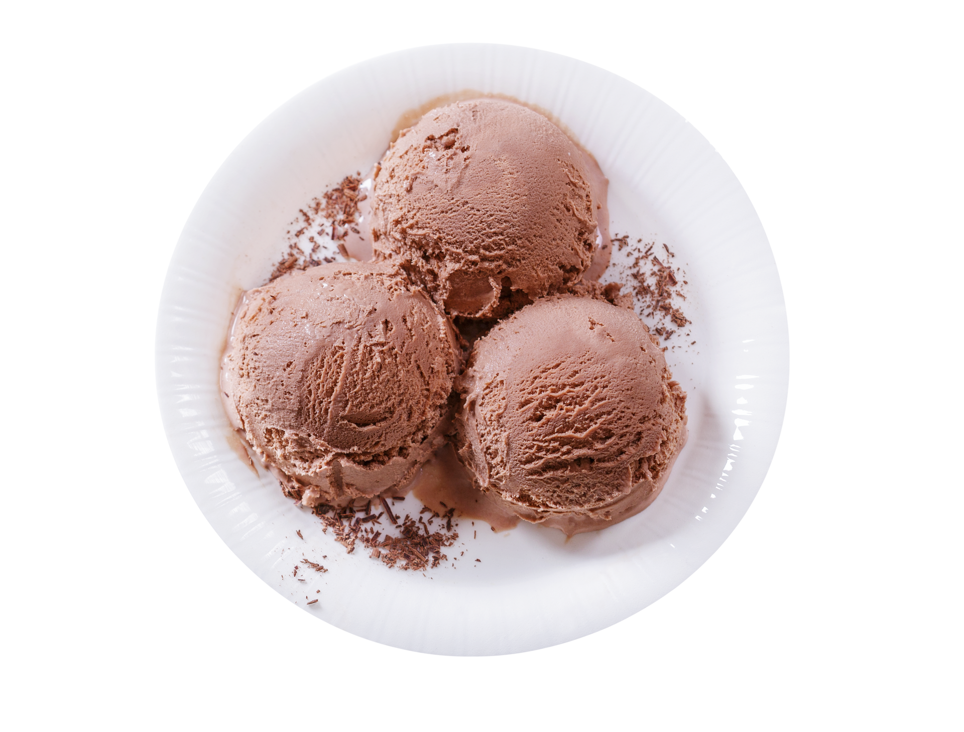Assiette avec trois boules de glace au chocolat