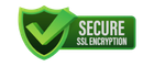 a green shield with a check mark on it and the words `` secure ssl encryption '' .